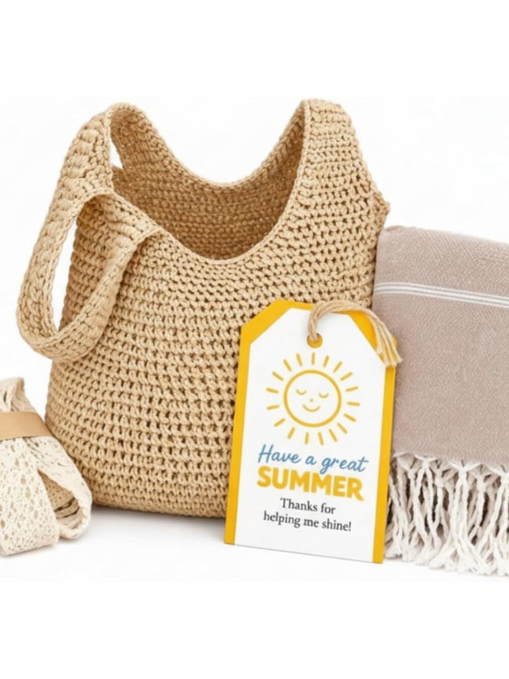 2 Pcs End of Year Teacher Appreciation Gifts Crochet Tote Bag and Turkish Beach